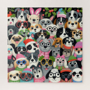 Christmas Tree Cute colourful Pet Dogs Jigsaw Puzzle