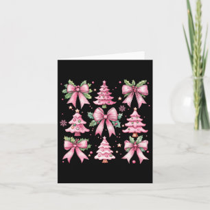 Christmas Tree Cute Retro Coquette Bow Pink Women Card