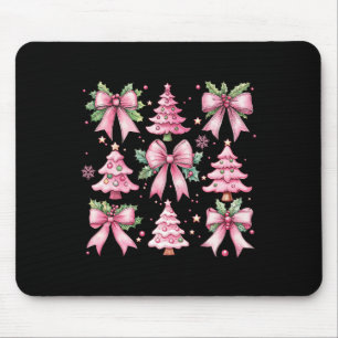 Christmas Tree Cute Retro Coquette Bow Pink Women Mouse Pad