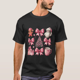 Christmas Tree Cute Retro Coquette Bow Pink Women T-Shirt