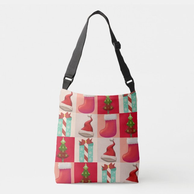 Christmas Tree Cute Santa Festive presents Xmas  Crossbody Bag (Front)