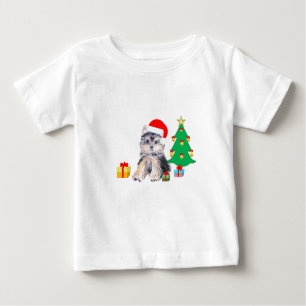 Christmas tree, cute Yorkshire puppy dog & gifts Baby T-Shirt