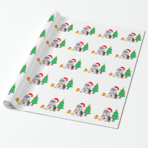 Christmas tree, cute Yorkshire puppy dog & gifts Wrapping Paper