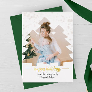 Christmas Tree Cutout Photo Foil Holiday Card