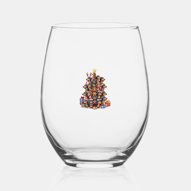 Christmas Tree Dachshund Sausage Dog Dachshunds  Stemless Wine Glass (Front)