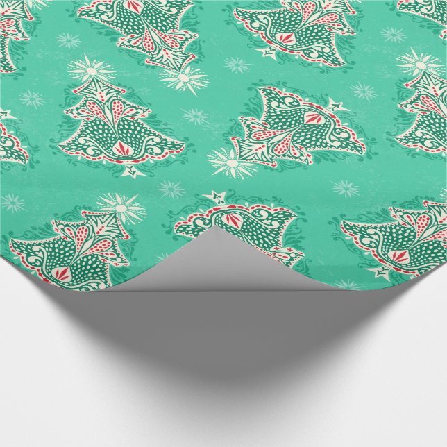 Christmas Tree Damask on Mint Green Wrapping Paper (Corner)