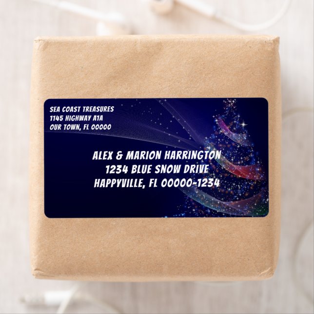 Christmas Tree Dark Blue Shipping Labels (Insitu)