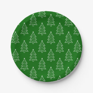 Christmas Tree Dark Green Background Paper Plate