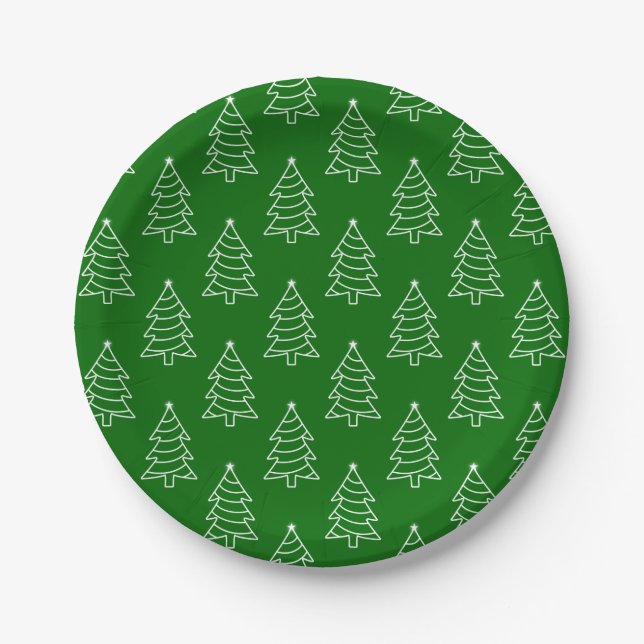 Christmas Tree Dark Green Background Paper Plate (Front)