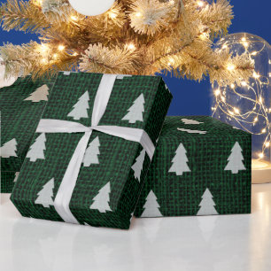 Christmas Tree - Dark Green Burlap Texture Wrapping Paper