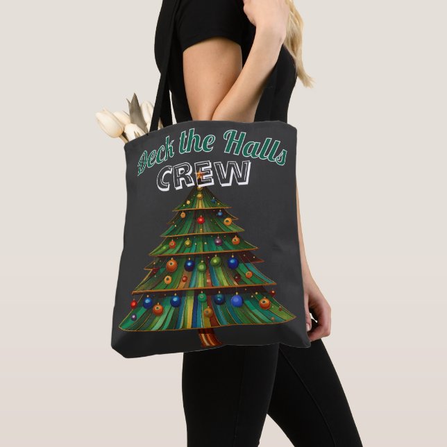 Christmas Tree Deck the Halls Crew Tote Bag (Close Up)