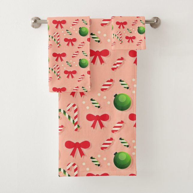 Christmas Tree Decor Pattern Bath Towel Set (Insitu)