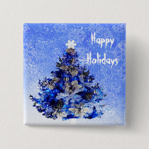 Christmas tree decorated in blue 15 cm square badge