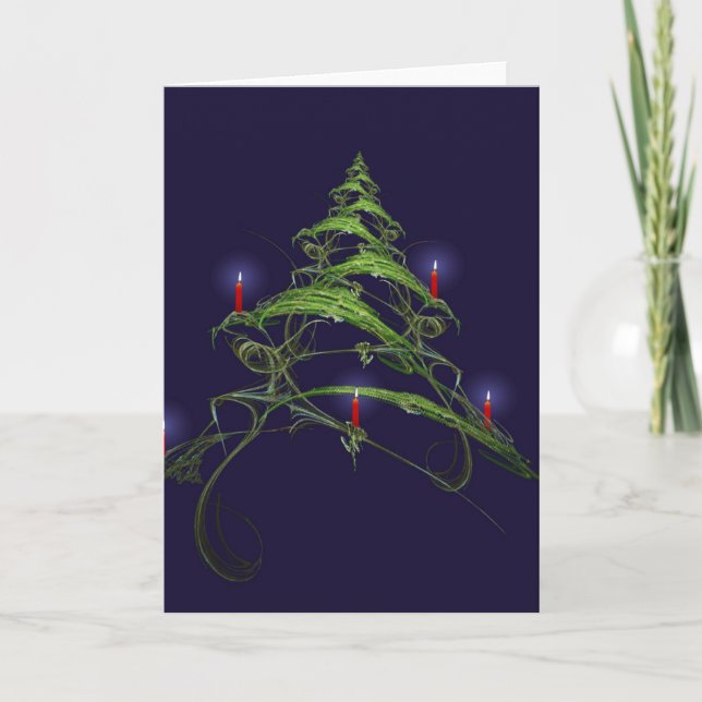 Christmas Tree Decorated With Candles Holiday Card (Front)