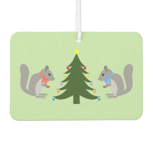 Christmas Tree Decorating Squirrels Car Air Freshener