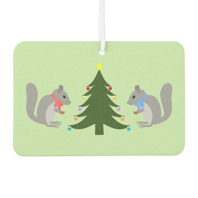 Christmas Tree Decorating Squirrels Car Air Freshener (Front)