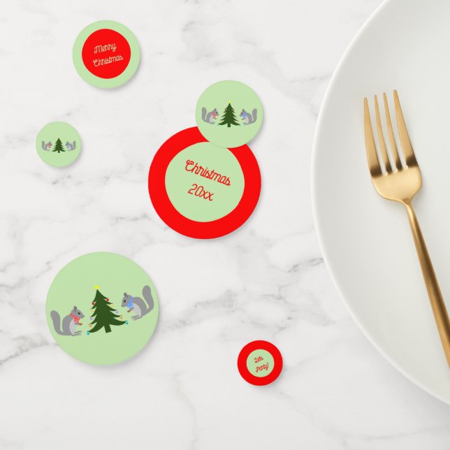 Christmas Tree Decorating Squirrels Custom Confetti (Group)