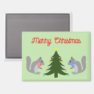 Christmas Tree Decorating Squirrels Custom Magnet