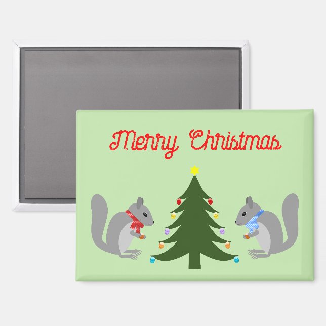 Christmas Tree Decorating Squirrels Custom Magnet (Front/Back)