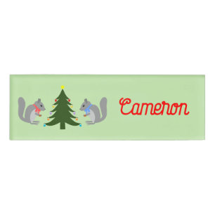 Christmas Tree Decorating Squirrels Custom Name Tag