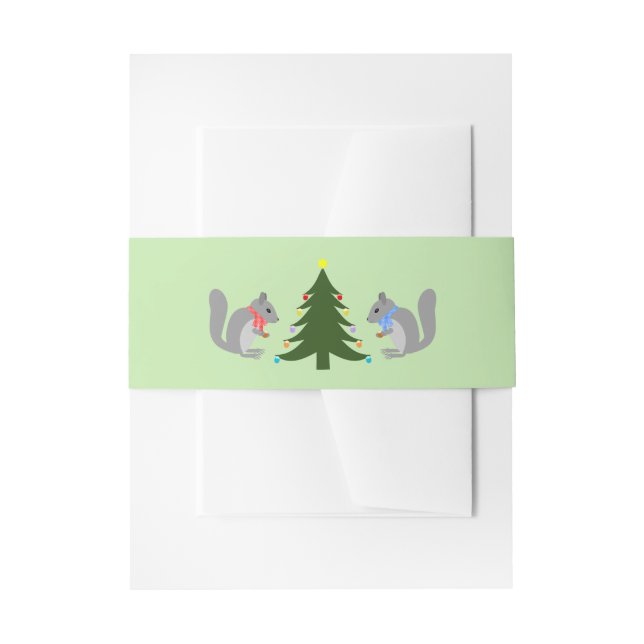 Christmas Tree Decorating Squirrels Invitation Belly Band (Front Example)