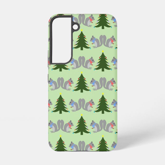 Christmas Tree Decorating Squirrels Patterned Samsung Galaxy S22 Case (Back)