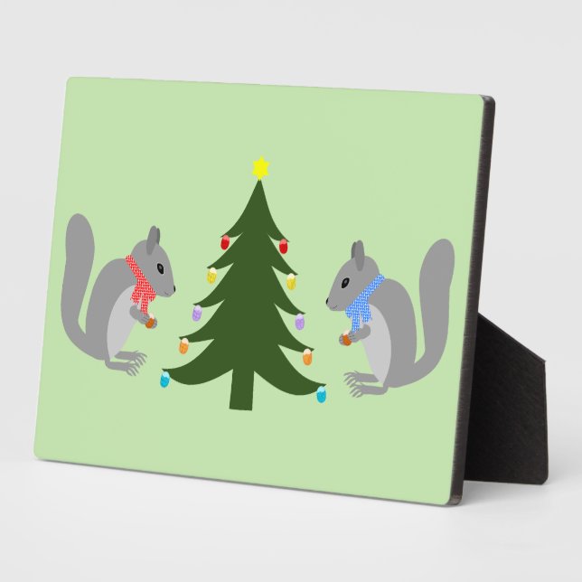 Christmas Tree Decorating Squirrels Plaque (Side)