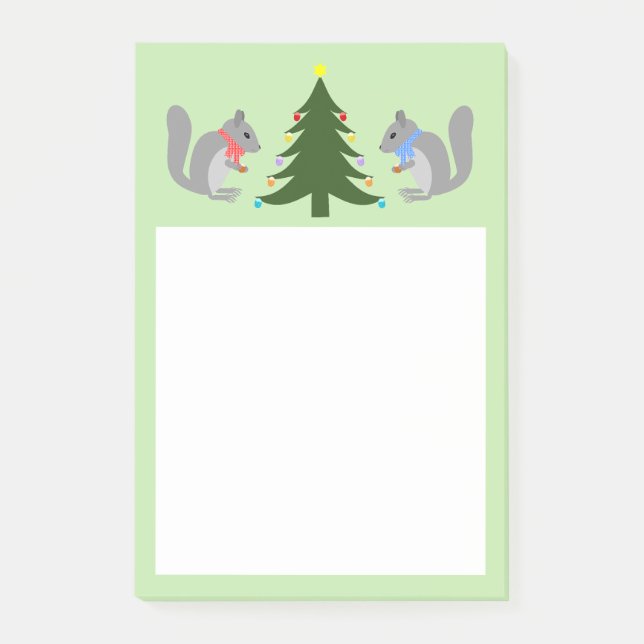 Christmas Tree Decorating Squirrels Post-it Notes (Front)