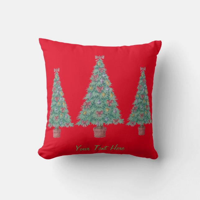 Christmas tree decoration with red bows gold bells cushion (Front)