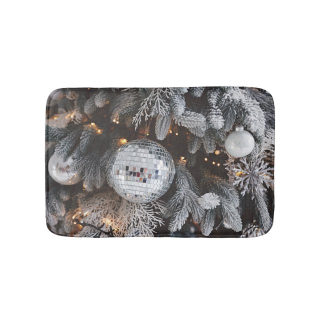 Christmas tree decorations, festive light backgrou bath mat (Front)