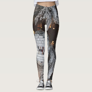 Christmas tree decorations, festive light backgrou leggings