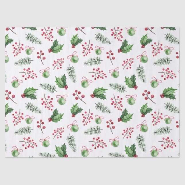 Christmas Tree Decorations & Holly Tissue Paper (Front)