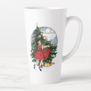 Christmas Tree Decorations Vintage girl drawing Latte Mug