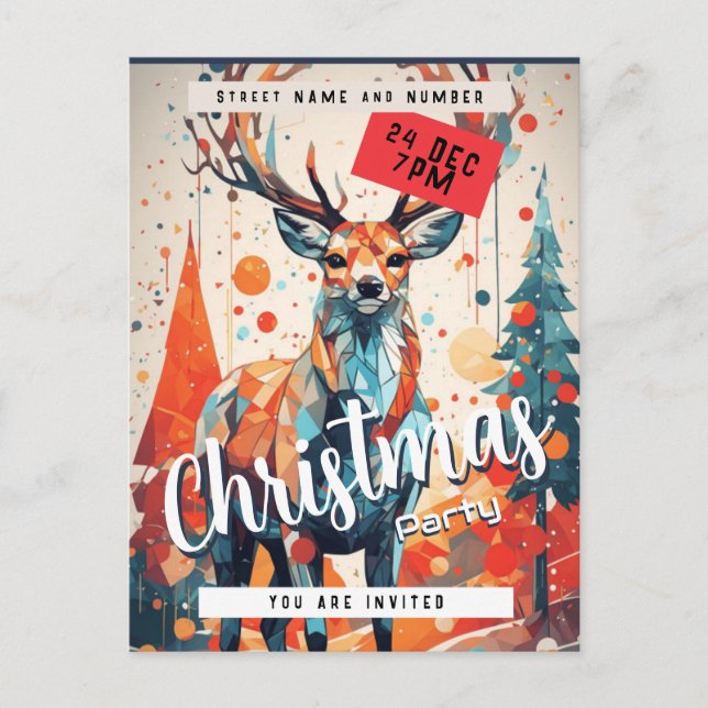 Christmas Tree Deer Party Invitation Postcard (Front)
