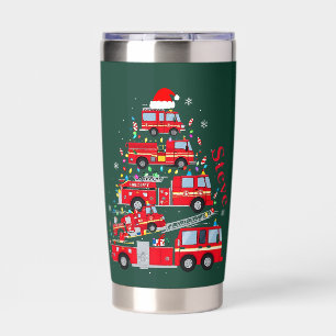 Christmas Tree Design Made of Fire Trucks Insulated Tumbler