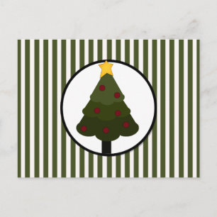 Christmas Tree Design on Green Stripes Holiday Postcard