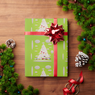 Christmas tree design white baubles pale green wrapping paper
