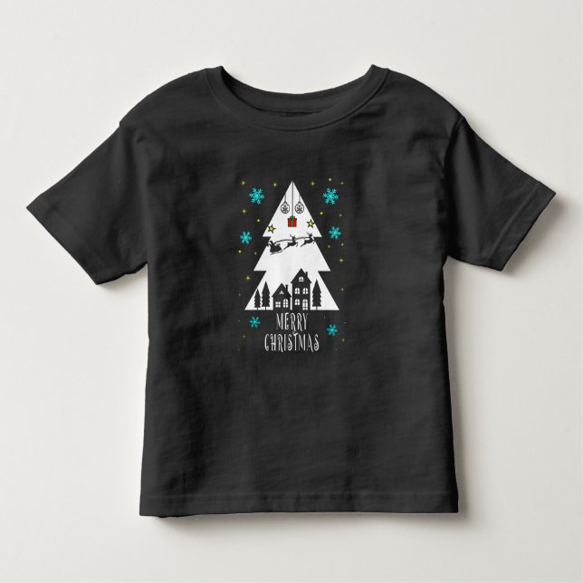 Christmas tree design with sleigh black toddler T-Shirt (Front)