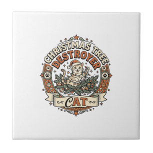 Christmas Tree Destroyer Cat Christmas Tree Destro Ceramic Tile