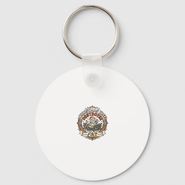 Christmas Tree Destroyer Cat Christmas Tree Destro Key Ring (Front)