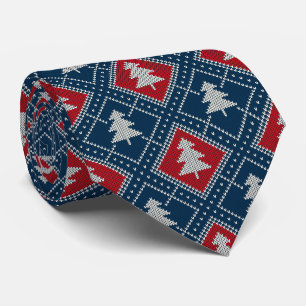 Christmas Tree Diamond Red White Blue Christmas Tie