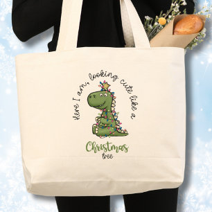Christmas Tree Dinosaur Large Tote Bag
