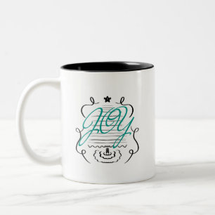 Christmas Tree Doodles Whimsical Joy Script Two-Tone Coffee Mug