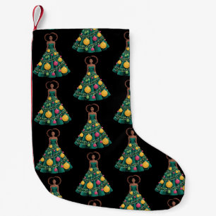 Christmas Tree Dress Xmas Lights Afro Woman Small Christmas Stocking