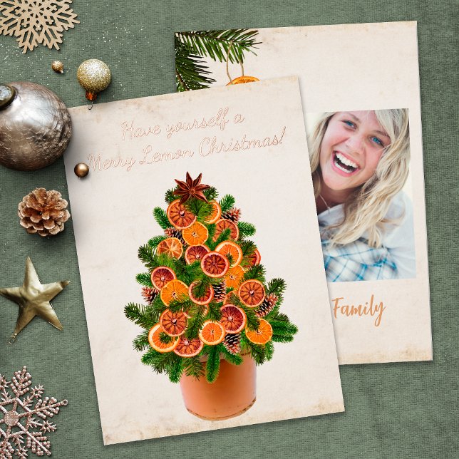 Christmas Tree Dried Citrus Fruit Slices Photo Foil Holiday Card (Creator Uploaded)