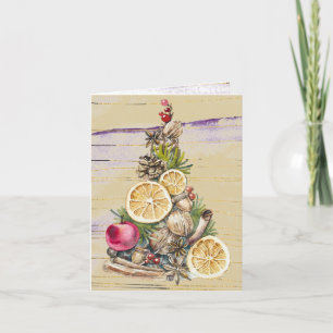 Christmas Tree Dried Fruits, Nuts, Gold Purple  Holiday Card