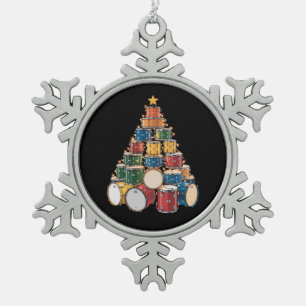 Christmas Tree Drummer Music Holiday Drum Band Snowflake Pewter Christmas Ornament