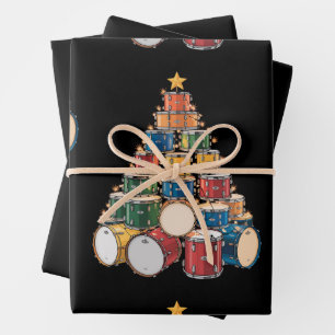 Christmas Tree Drummer Music Holiday Drum Band Wrapping Paper Sheet