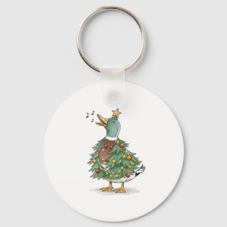 Christmas Tree Duck Singing for Funny Holiday Love Key Ring