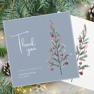Christmas Tree Dusty Blue Winter Wedding Thank You Card
